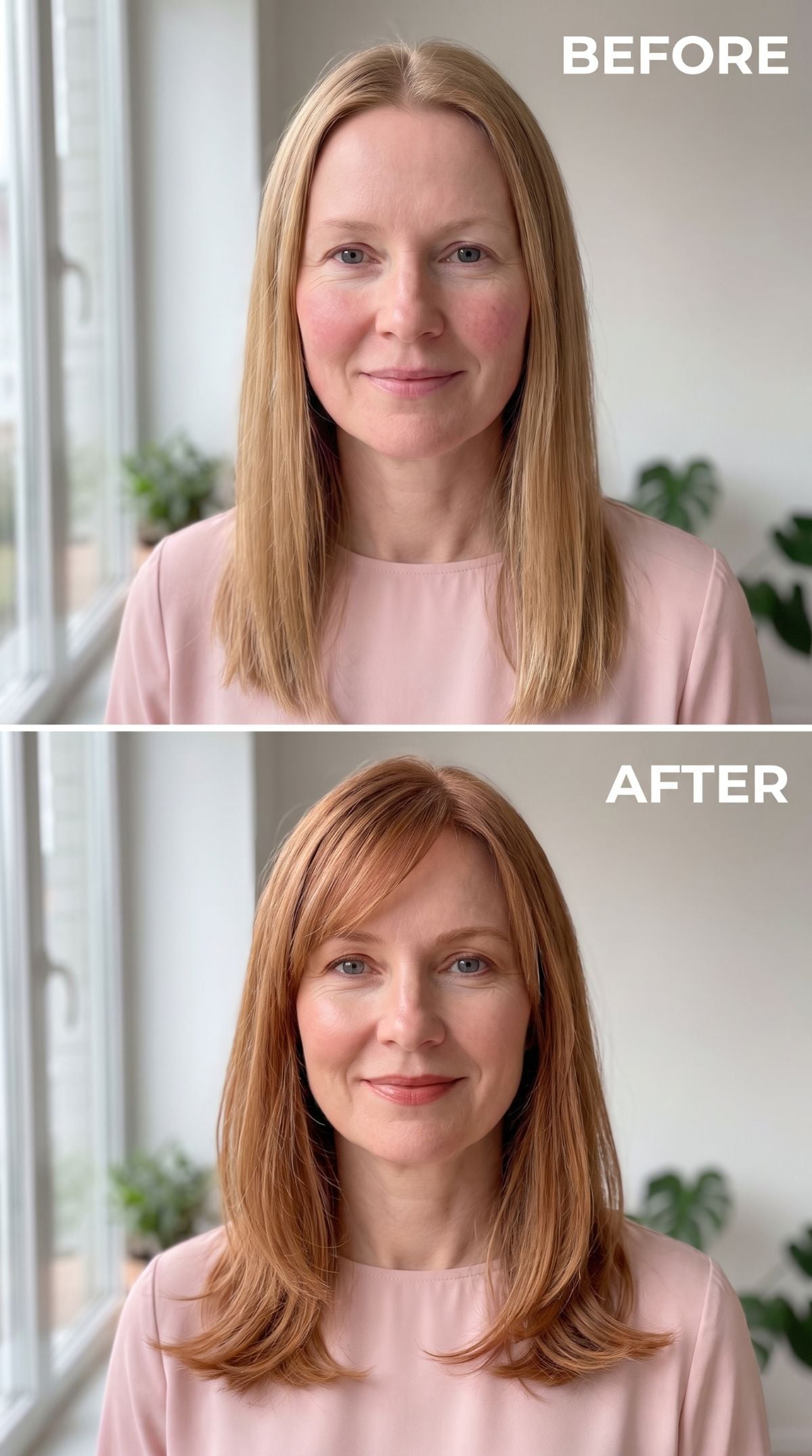 Copper Tone and Side-Swept Bangs Gave Her Face the Frame It Was Missing
