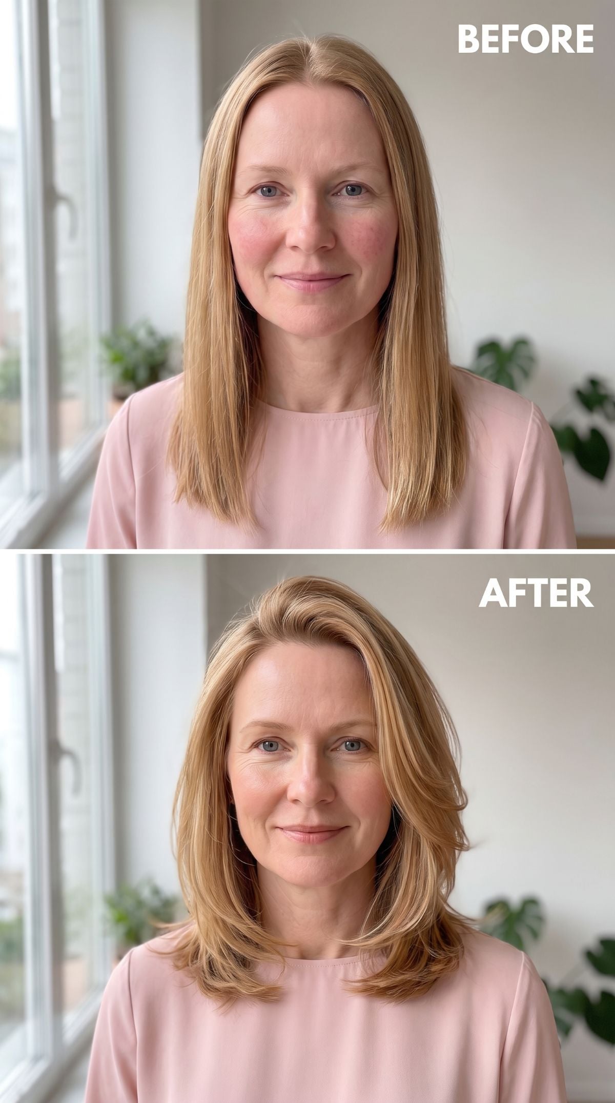 Flat and Center-Parted Was Shrinking Her Face. Volume Fixed That.