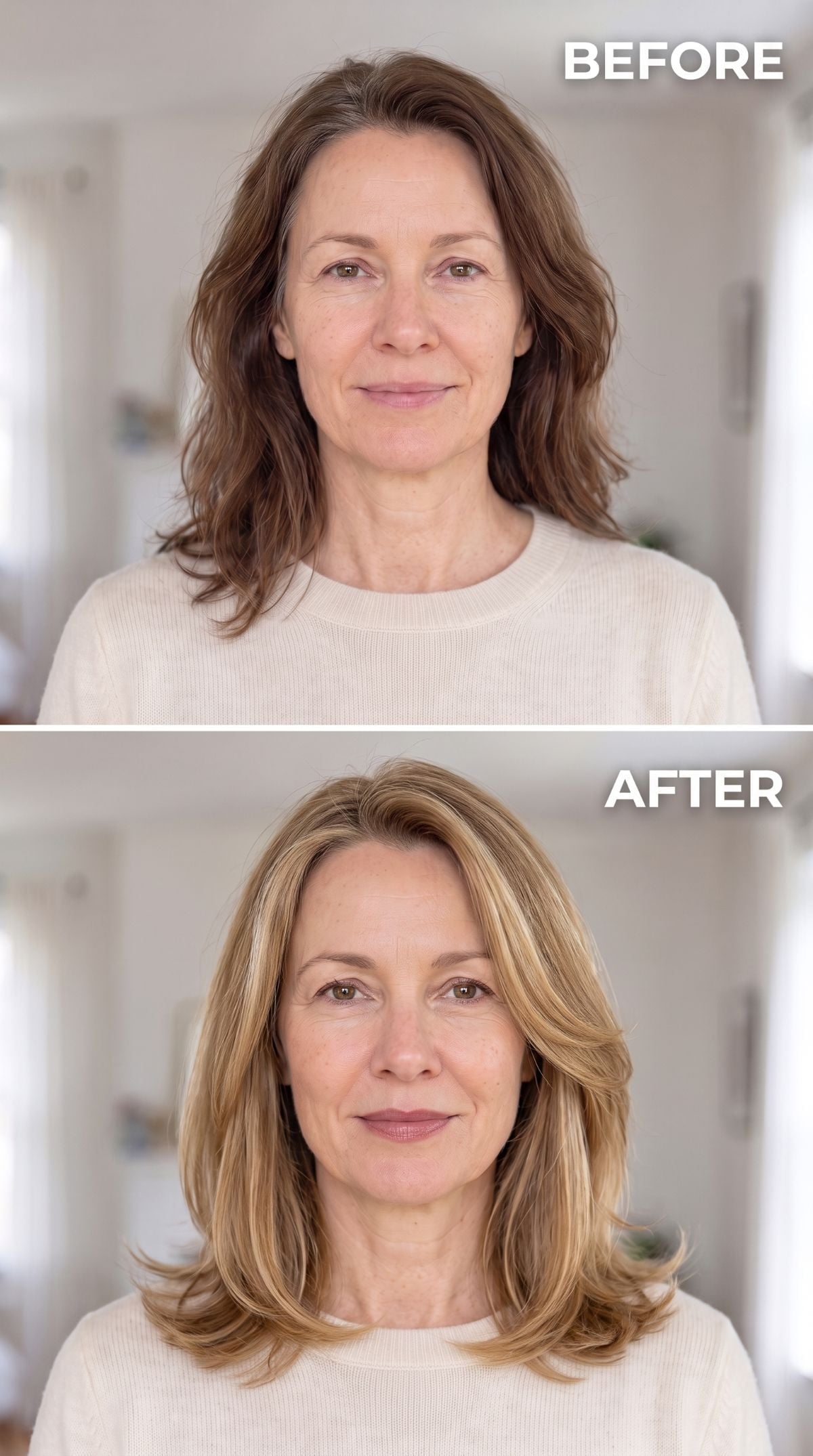 Warm blonde collarbone layers with outward-moving ends