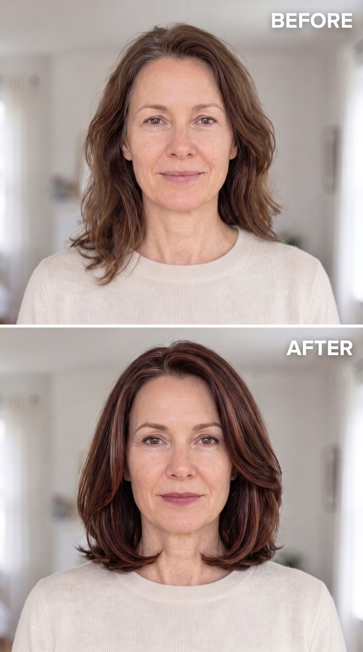 Mahogany collarbone bob with subtle auburn highlights