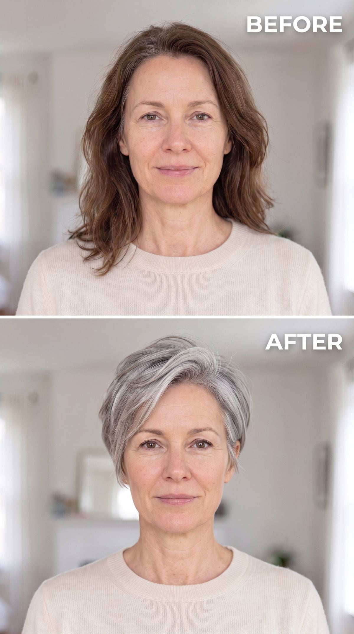 Silver pixie bob with longer crown and tapered nape