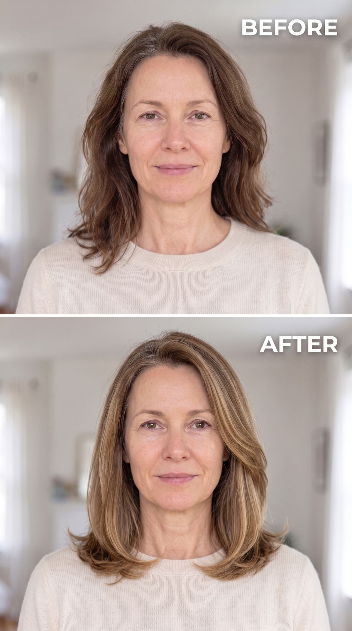 Collarbone-length blonde layers with fuller ends