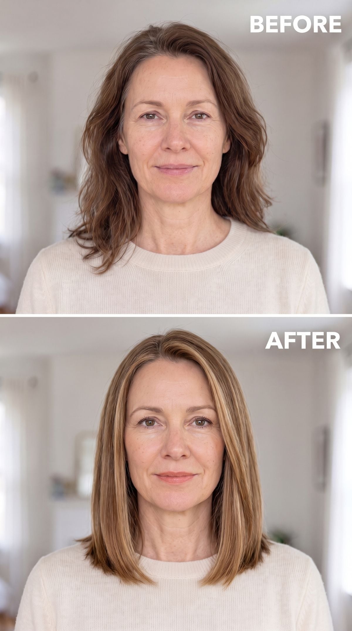 Warm blonde collarbone lob with a blunt perimeter