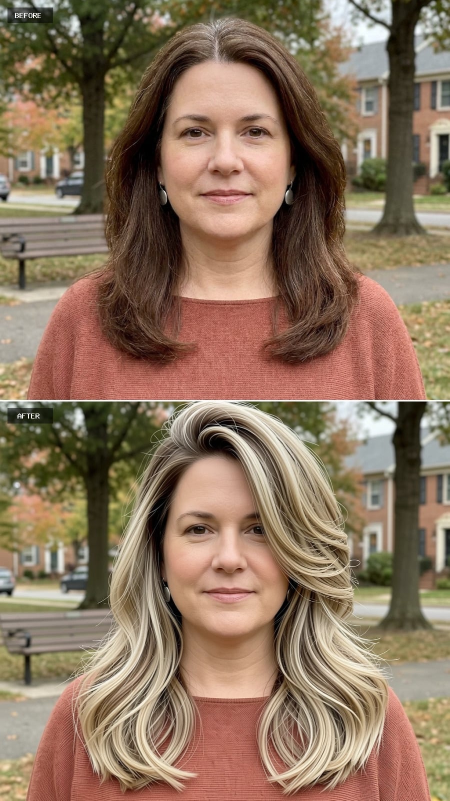 Blonde Layers That Narrow a Wide Face Without Trying Hard