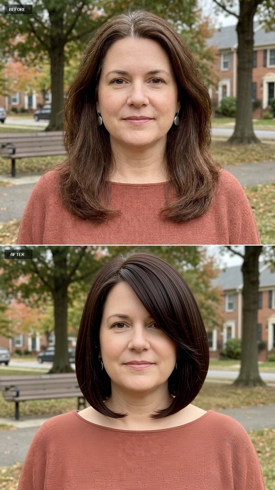 Dark Chocolate Bob With a Side Sweep That Quietly Narrows Everything