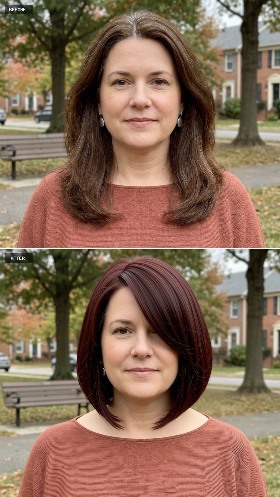 Deep Burgundy Bob That Makes a Wide Face Look Structural