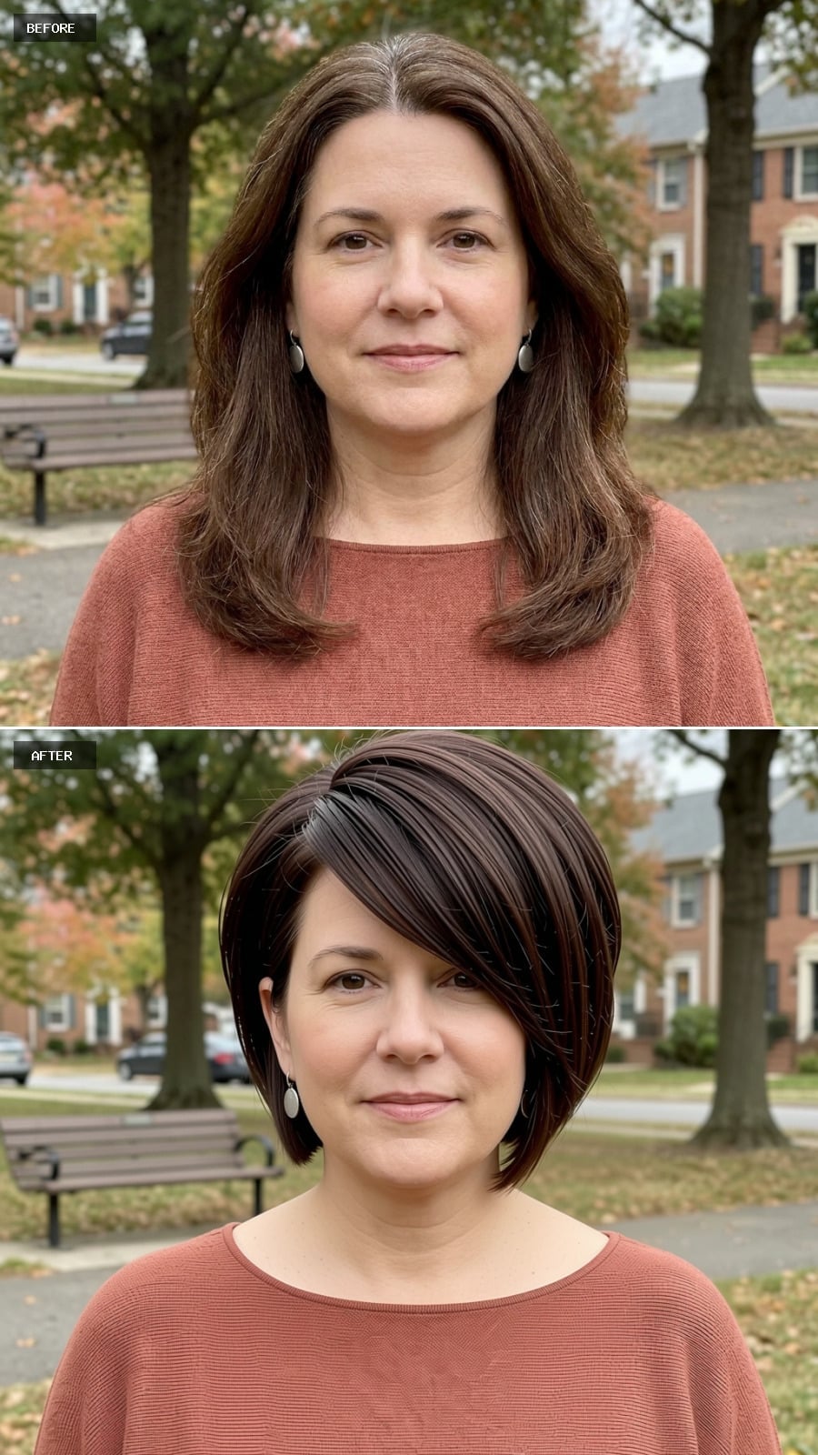 Side-Swept Bob Cut Dark Enough to Make a Face Look Half Its Width