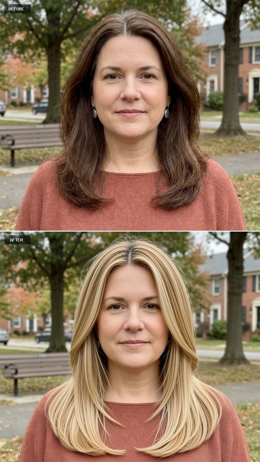 Warm Blonde Swept Long Does Something Interesting to Face Width