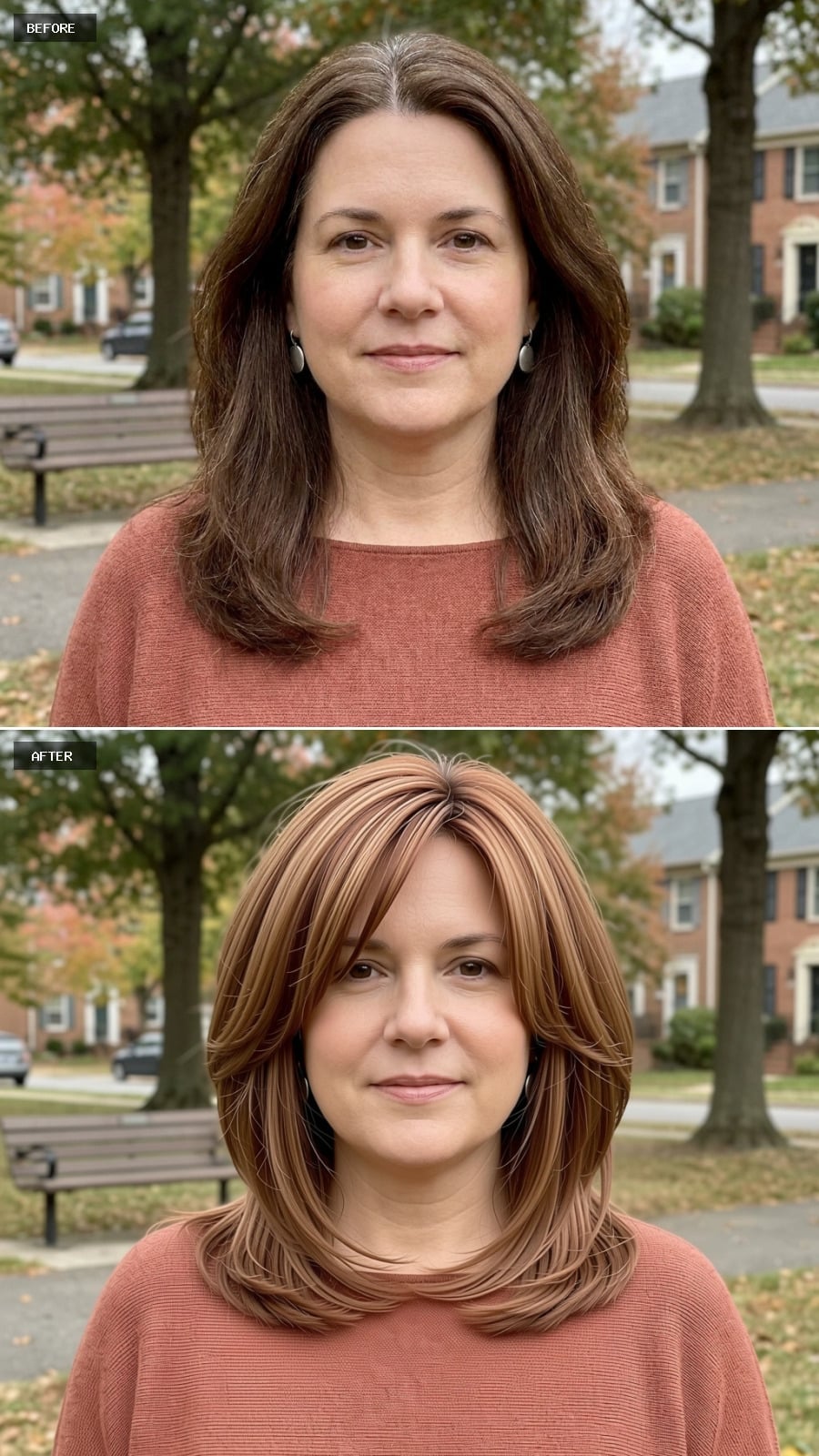 Warm Caramel Highlights Cut Into Layers That Actually Narrow the Face