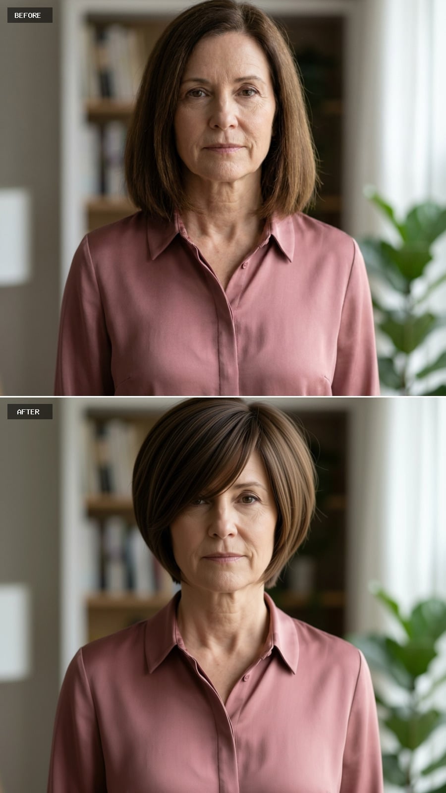 Brunette, Bob-Cut Short, and Angled With the Kind of Quiet Confidence That Reads Across a Room