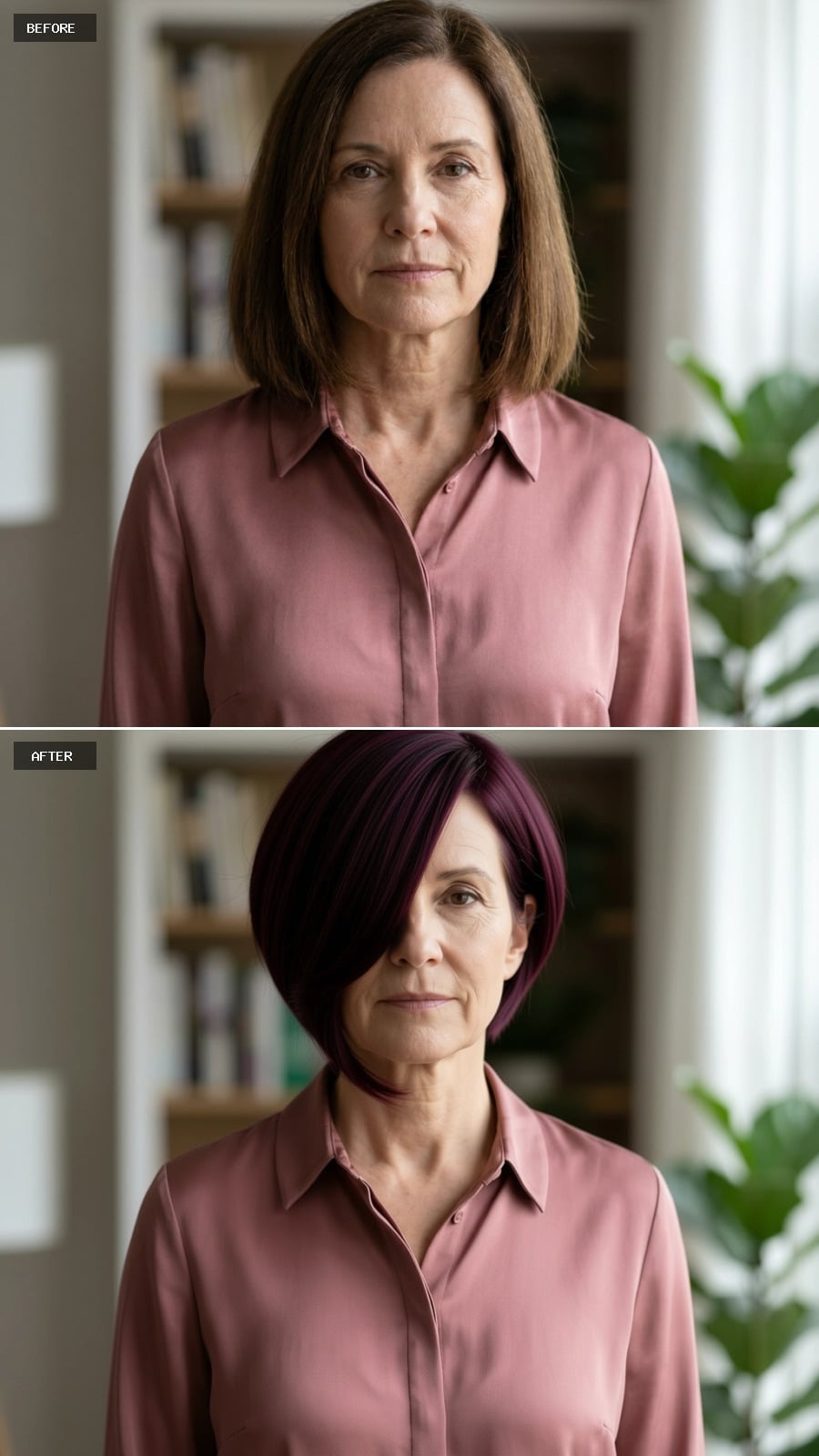 Dark Plum, Bob-Cut, and Shorter Than She'd Dared to Go in Decades