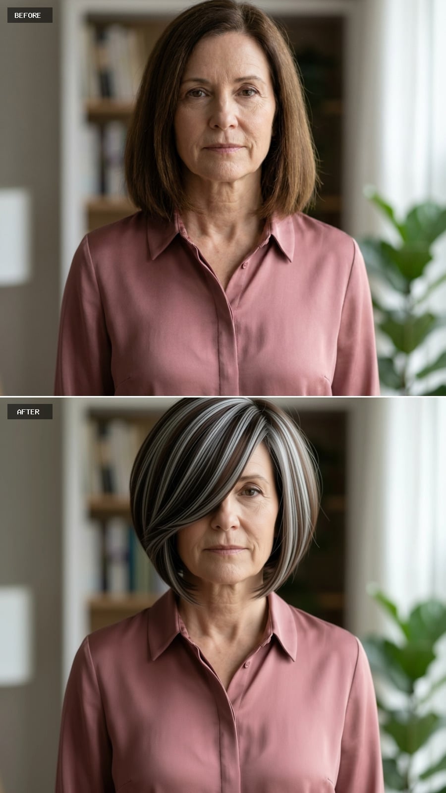 Silver-Streaked Bob, Swept Hard to One Side With the Kind of Line That Means Business