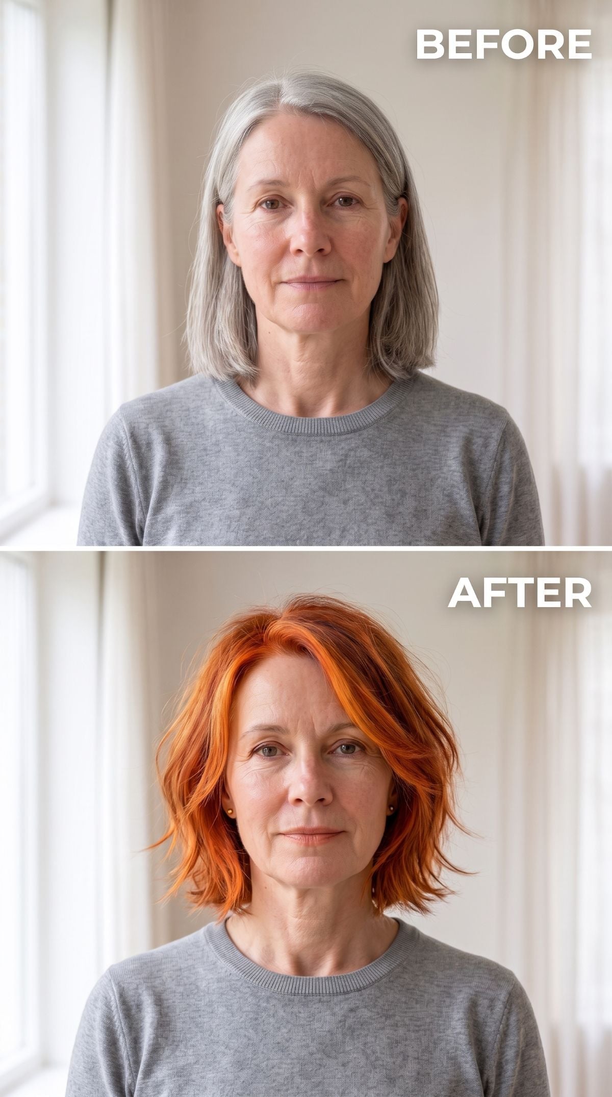 Vivid orange-red textured bob transformation
