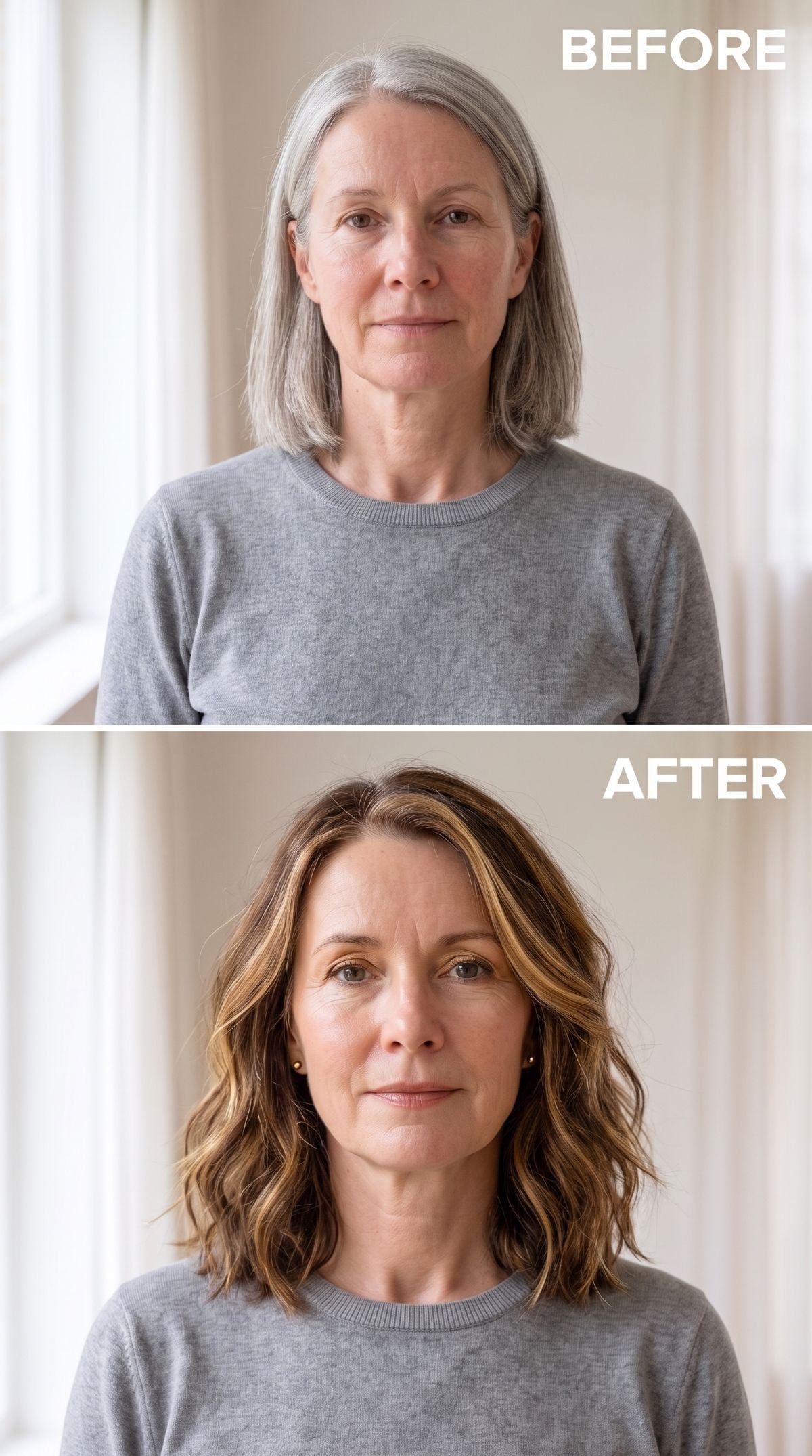 Warm brunette wavy bob transformation