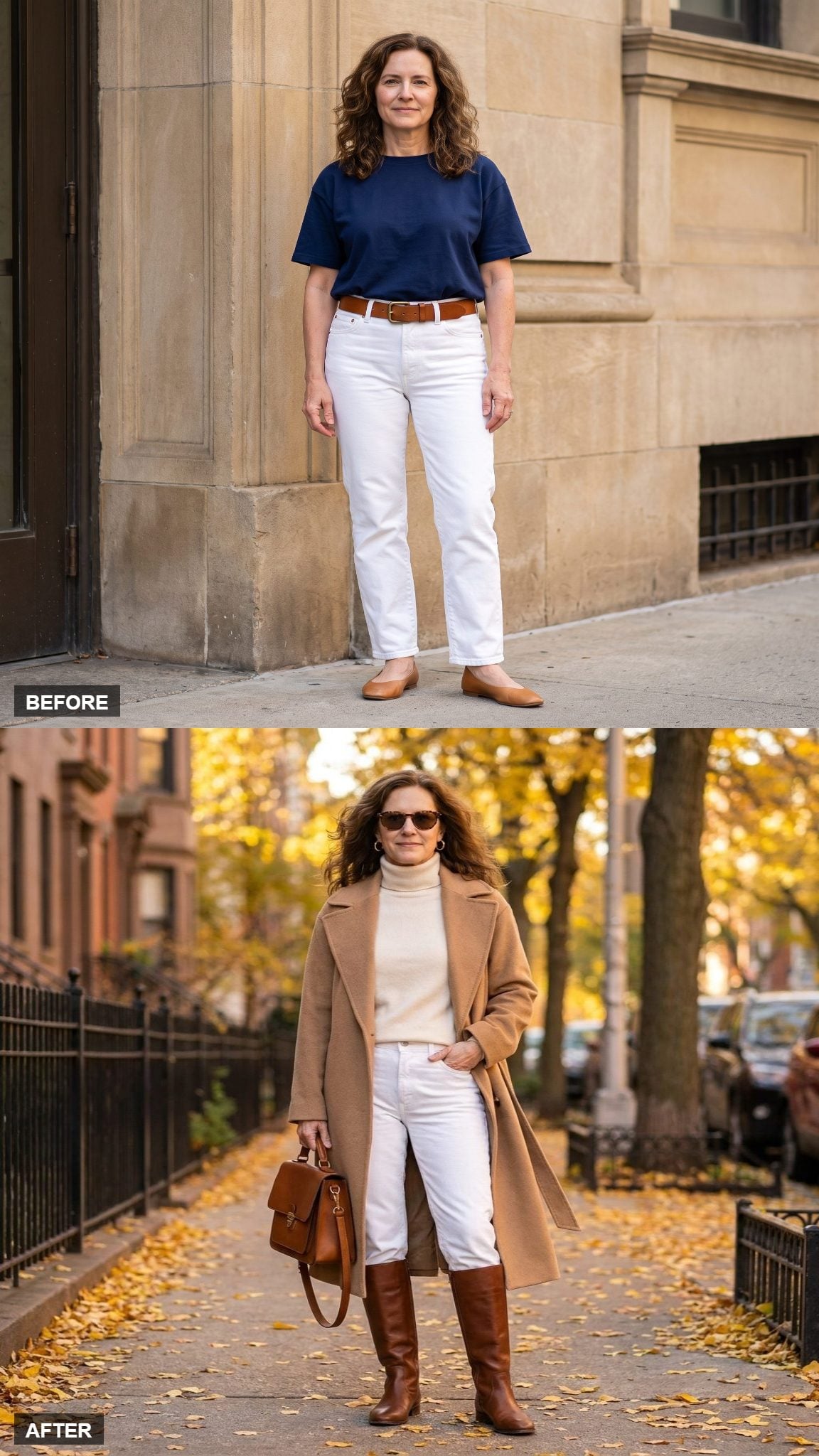 Autumn Layers in Camel Coat and Cream Cashmere