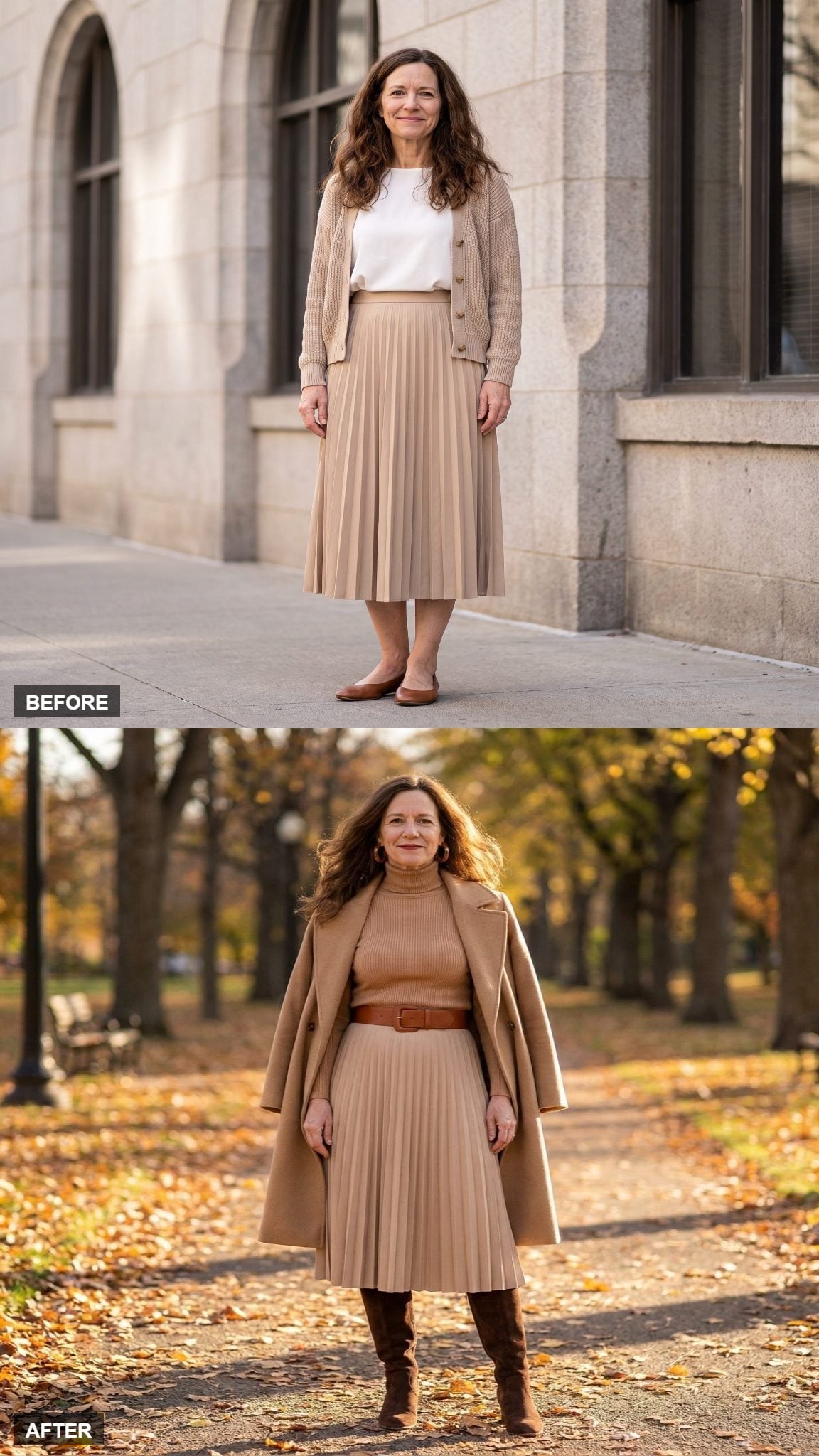 Autumn Layers in a Camel Turtleneck and Boots