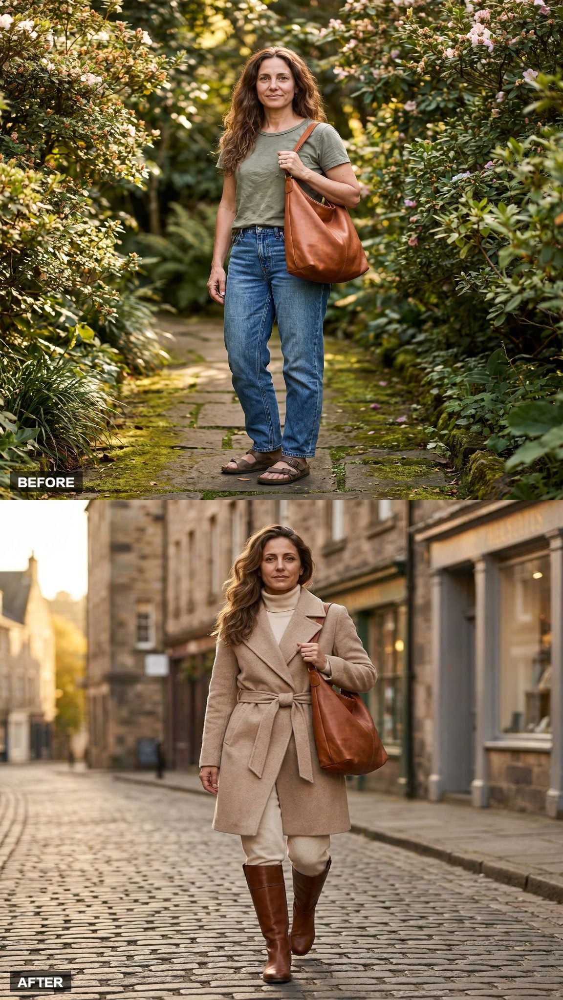 Beige Wrap Coat Over Head-to-Toe Cream