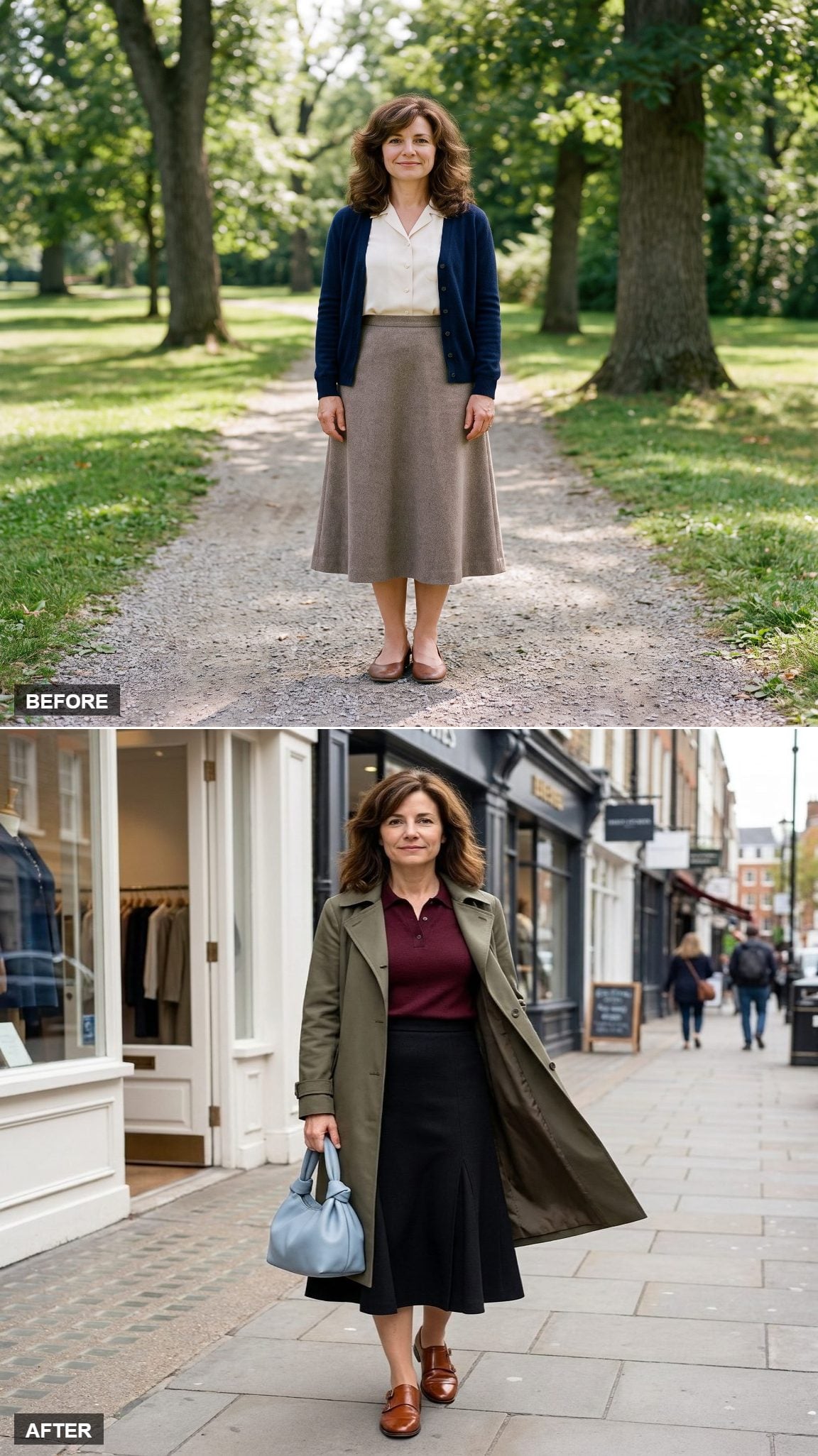Black Godet Wool Midi, Dark-Cherry Collared Knit, and Cognac Monk-Strap Shoes on the Boutique Street