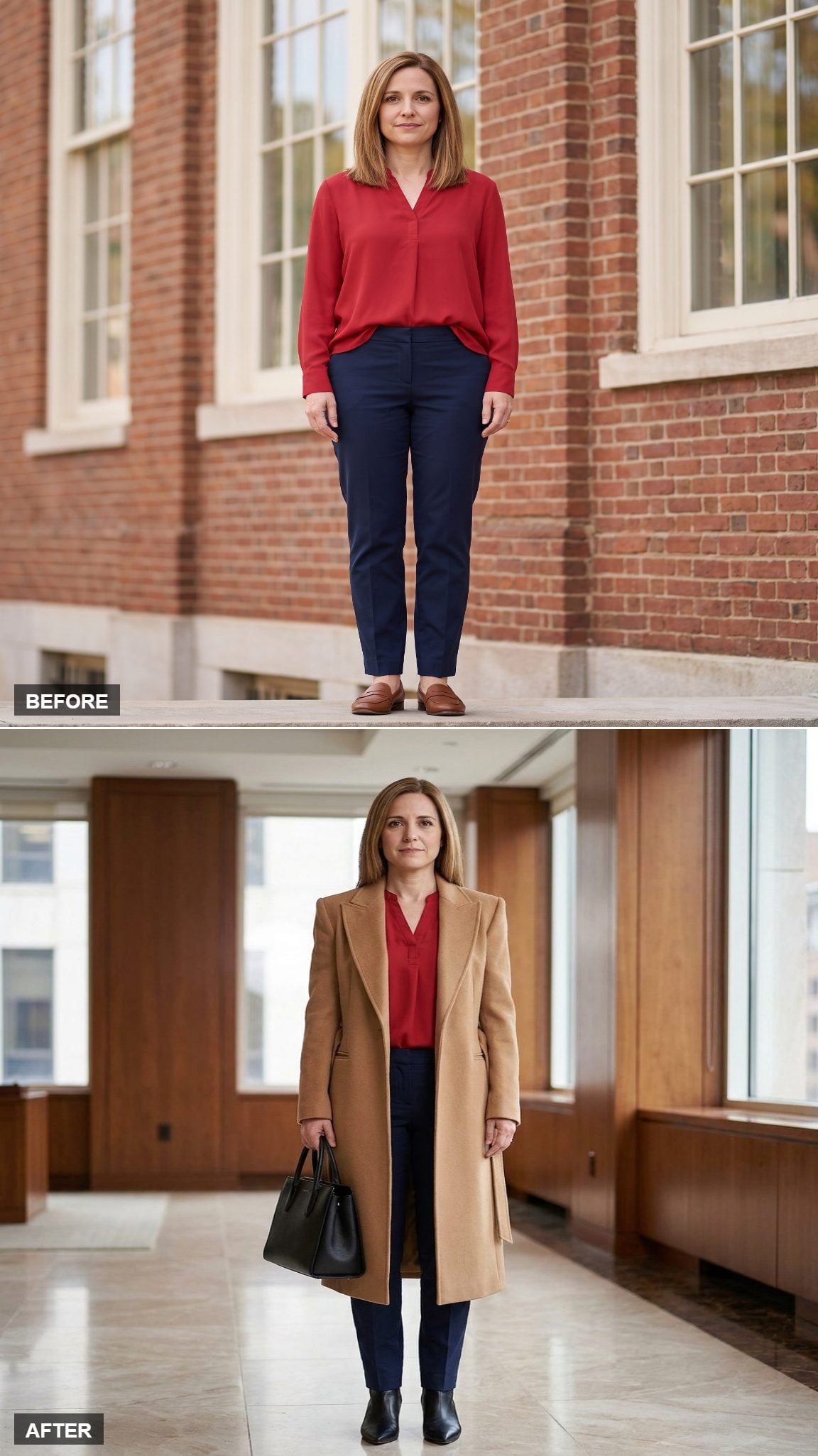 Boardroom Command in a Sharp Camel Coat