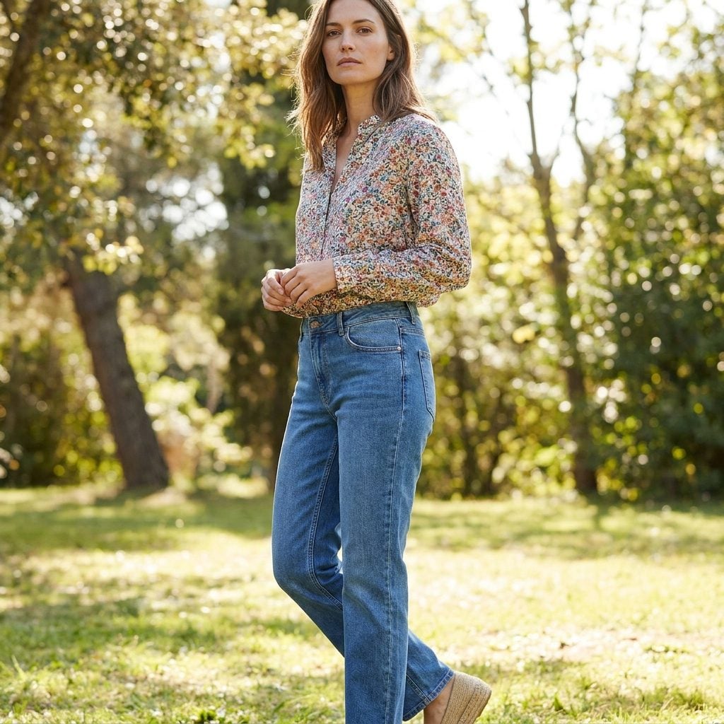 Bring in Print With a Floral Blouse and Woven Espadrilles