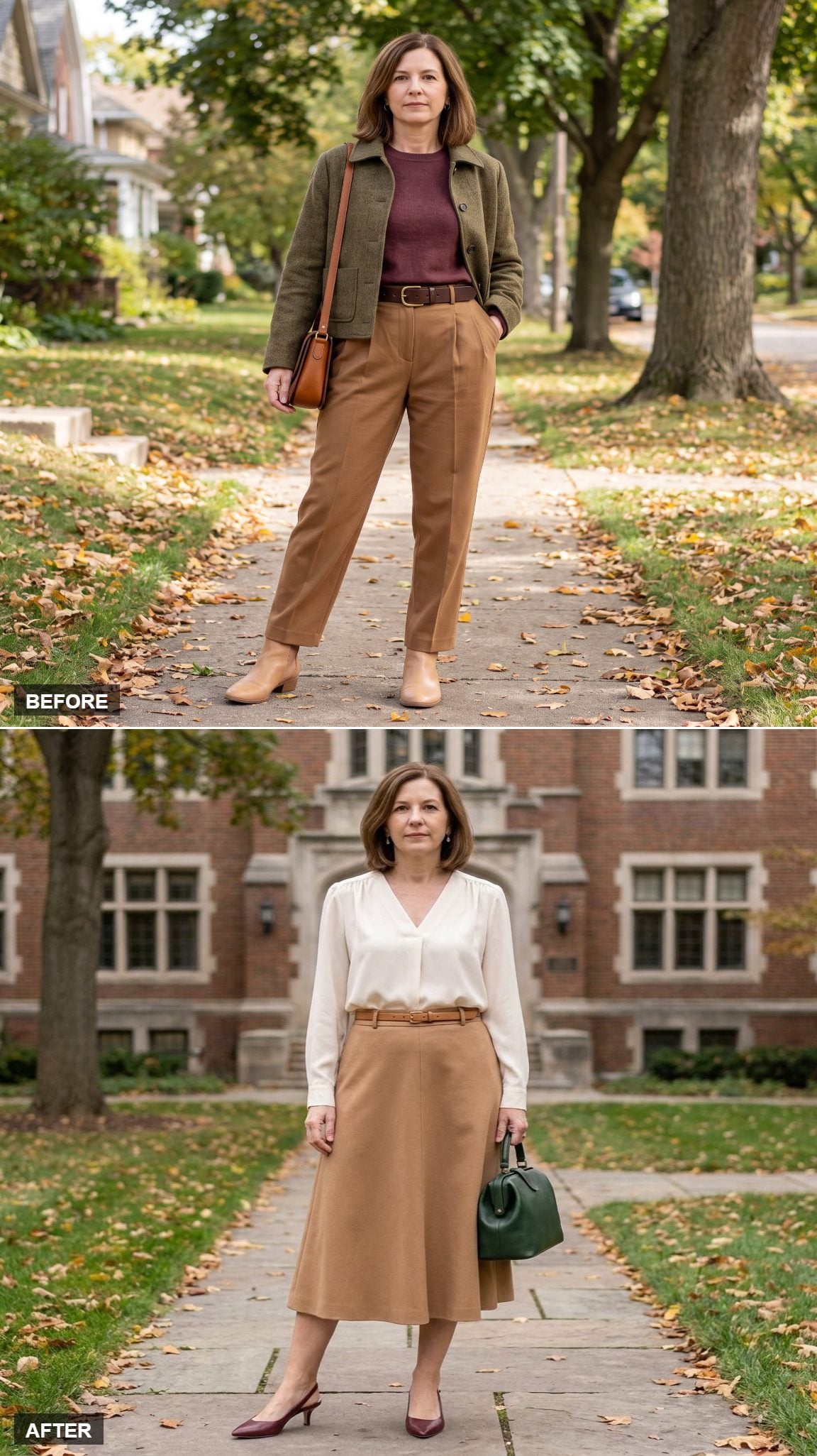 Camel A-Line Midi, a Narrow Tonal Belt, and Proof That Waist Definition Doesn't Have to Shorten You