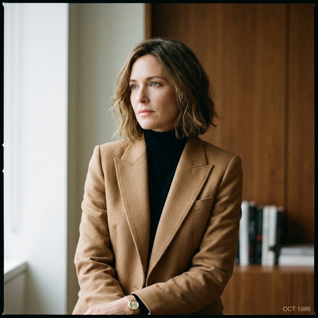 Camel Blazer Over a Black Turtleneck, the Thinking Woman's Armor