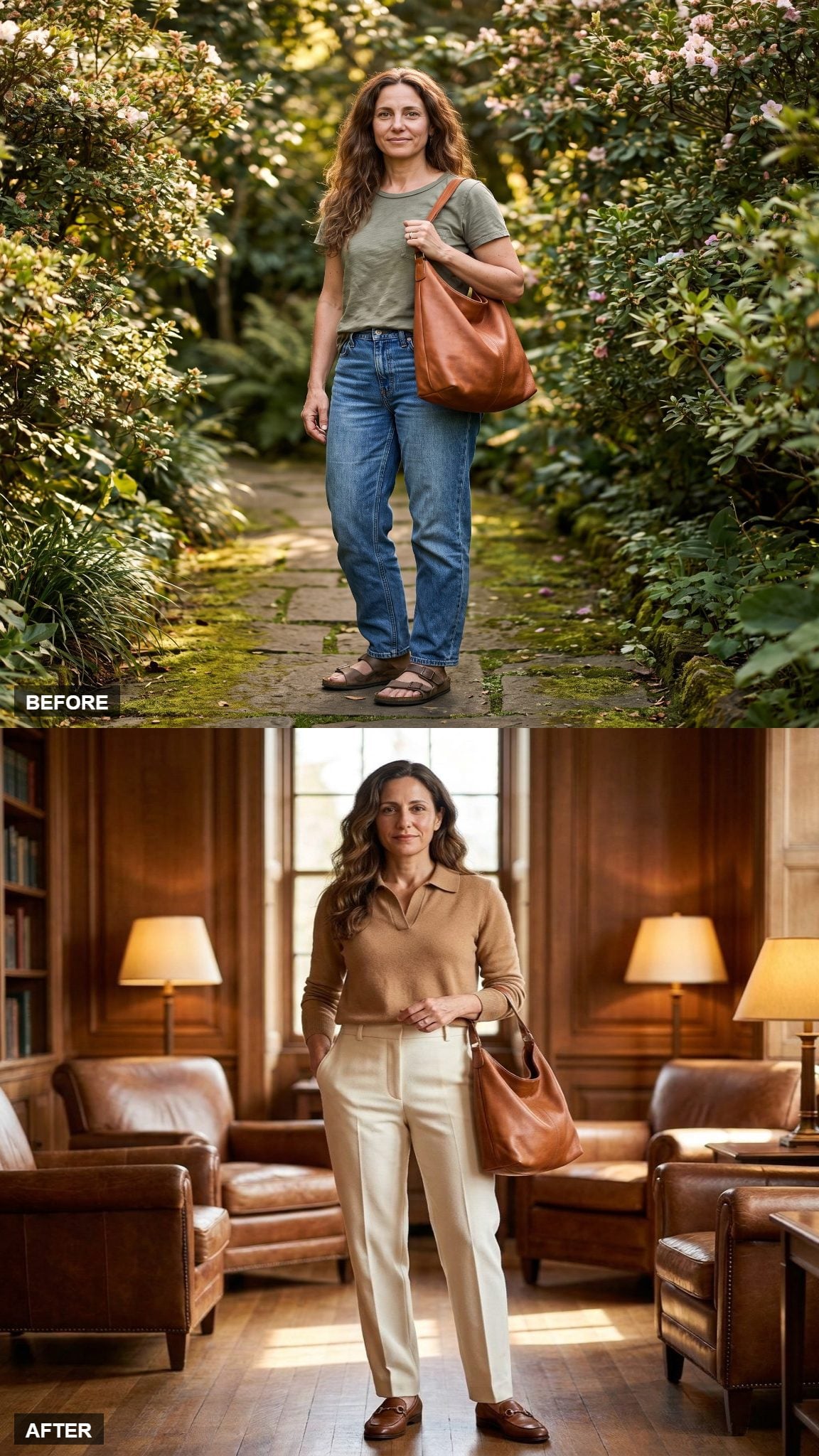 Camel Polo Sweater and Ivory Trousers, Old Money at Rest