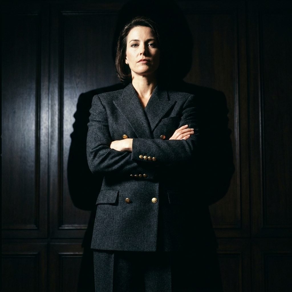 The Charcoal Double-Breasted Suit That Meant She Signed the Checks