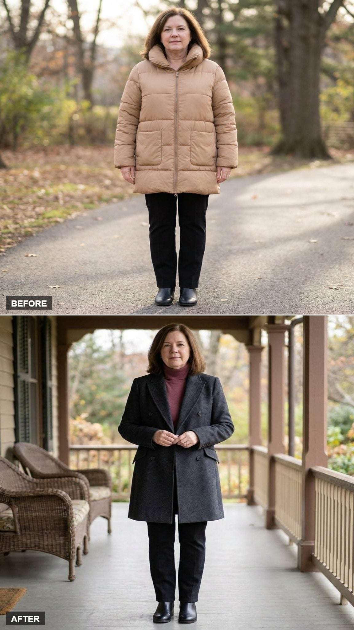 Charcoal Double-Breasted Topcoat, Fully Buttoned, Berry Turtleneck: The Case Against Hiding
