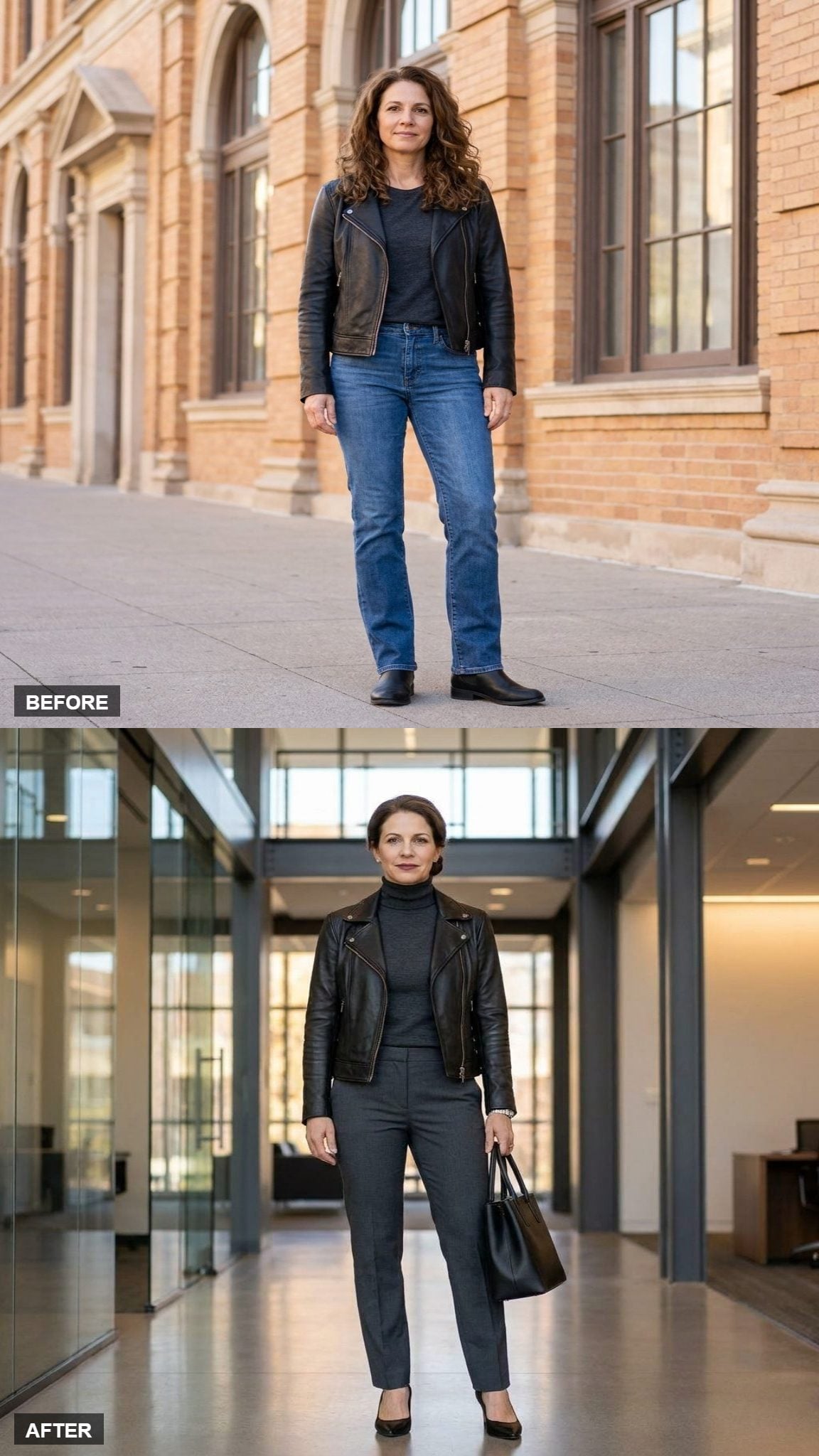 Charcoal Suit Trousers and the Moto, Boardroom With Teeth