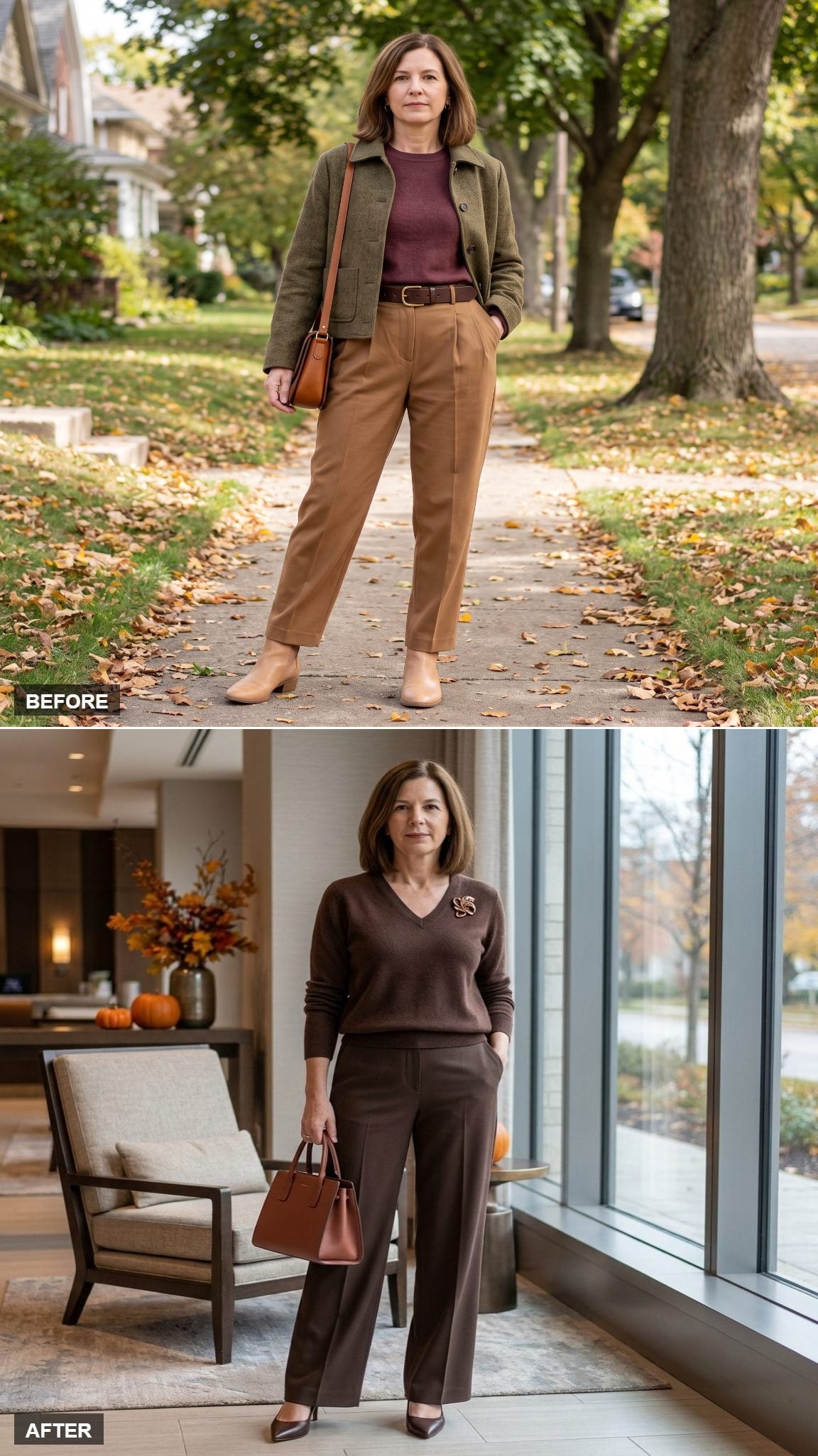 Chocolate Cashmere Sweater and Espresso Wide-Leg Trousers, Tonal Dressing as a Proportional Strategy
