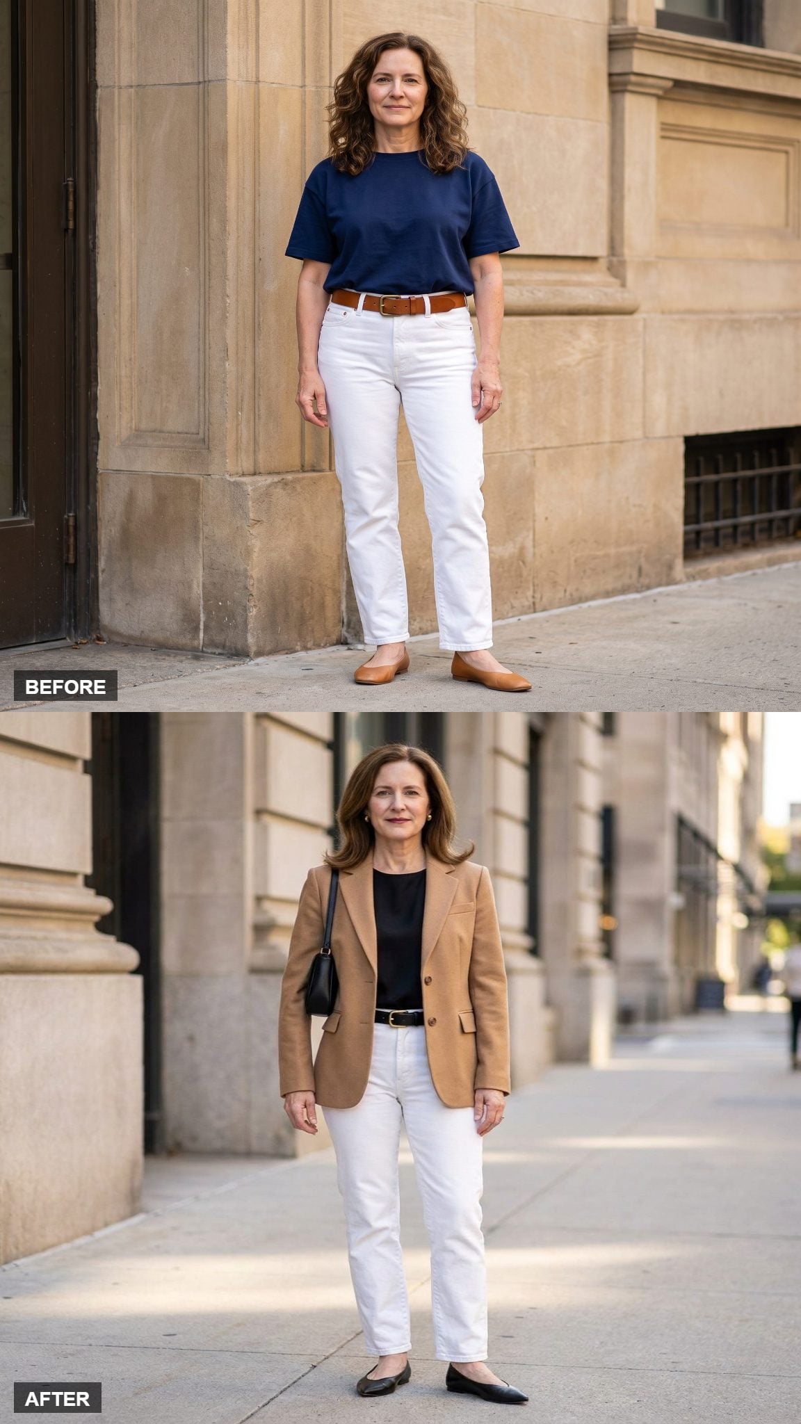 City Lunch Sharpness in Camel Blazer and Black Silk