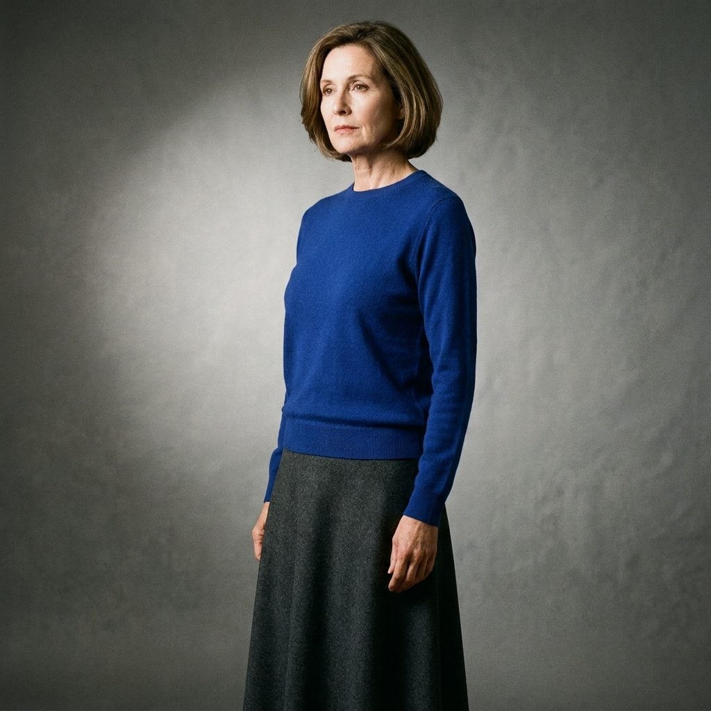 Cobalt Fine-Knit Sweater With a Charcoal A-Line Midi