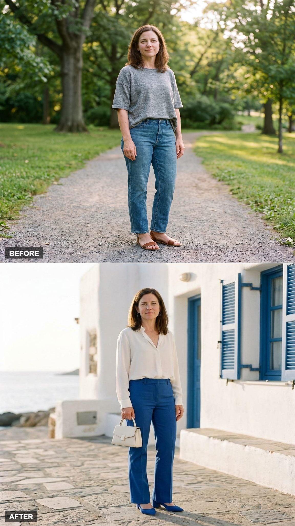 Cobalt Full-Length Flare Jeans, a French-Tucked Ivory Blouse, and the Smartest Hem Trick in the Book