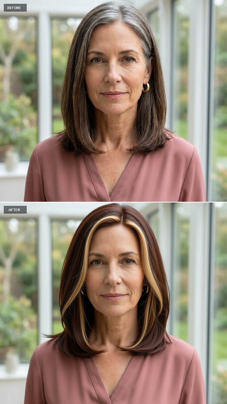 Chocolate Brown with Face-Framing Blonde Panels, Done Right