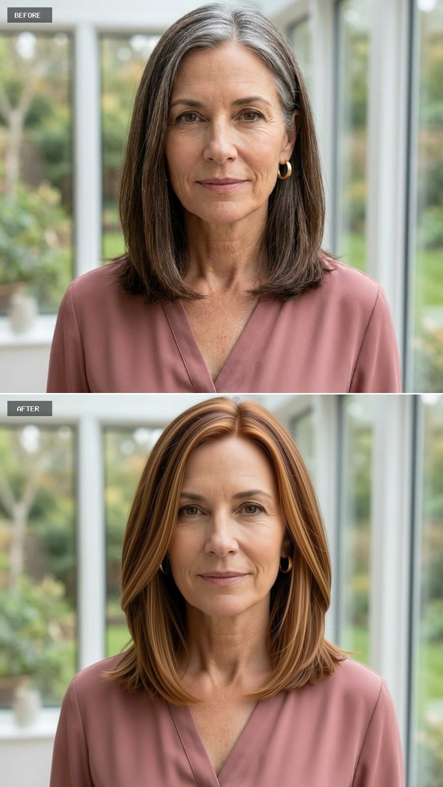 Warm Auburn Highlights on a Shoulder-Length Cut Are Rewriting the Color Conversation for 50+