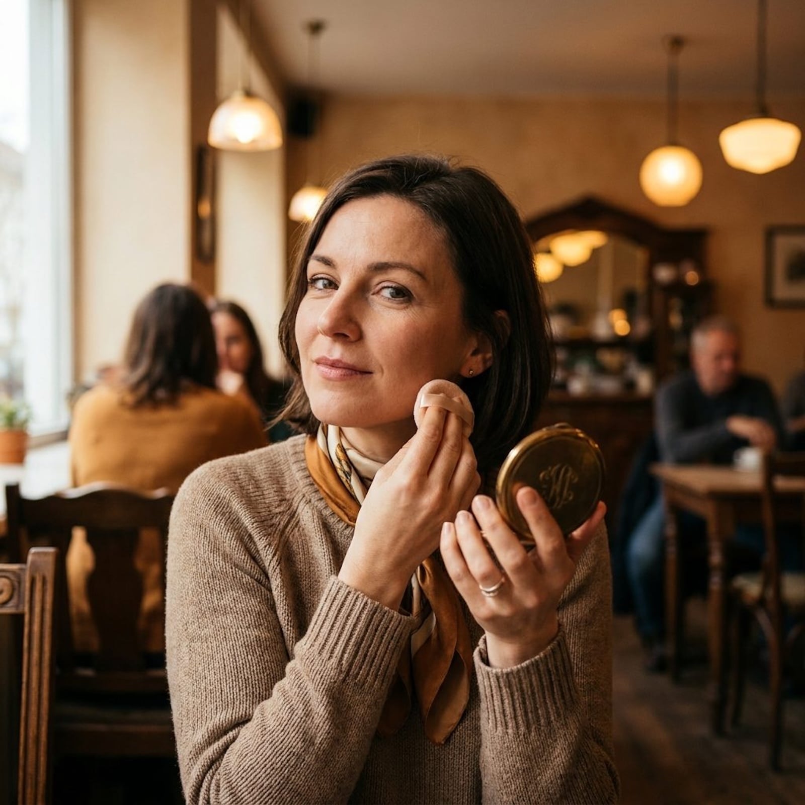 woman using compact