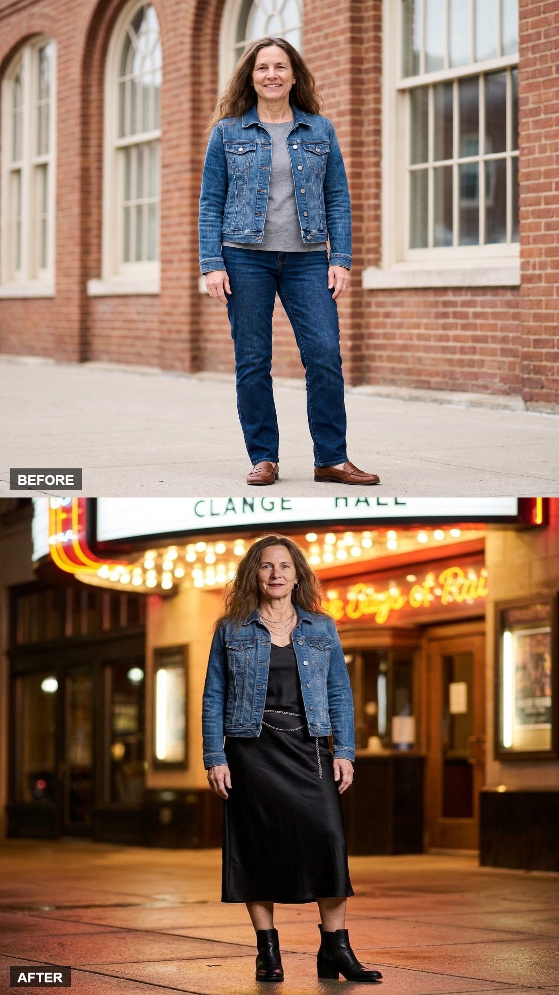 Concert Night in Denim, Slip Dress, and Boots
