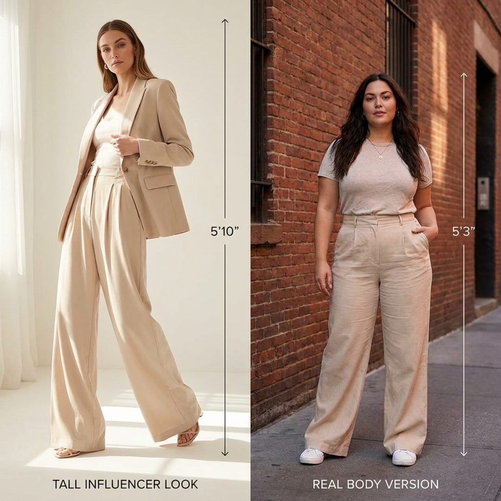Copying an Influencer's Wide-Leg Look Without Adjusting a Thing for Your Own Frame