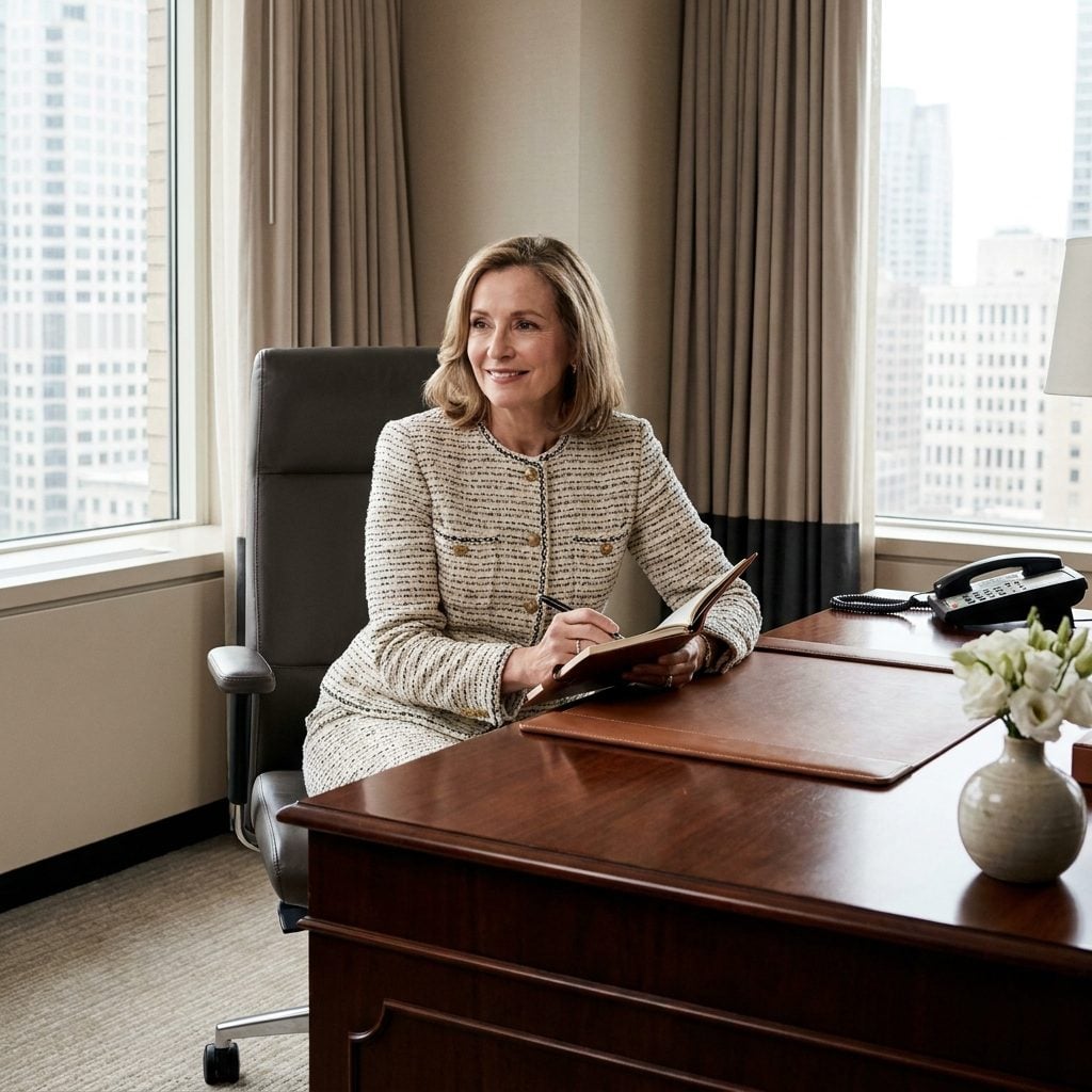 The Cream-and-Black Bouclé Executive Suit