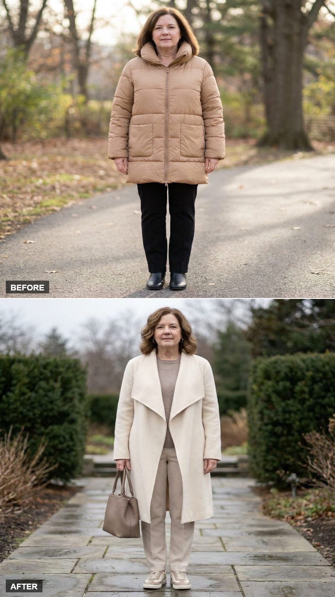 Cream Draped Wool-Cashmere With No Belt, No Buttons, and Somehow Every Line Going Down