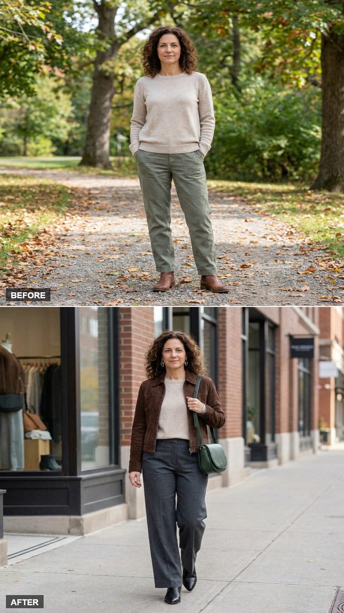 Cropped Chocolate Suede Jacket Over Charcoal Wide-Leg Trousers: Let the Layers Do the Math
