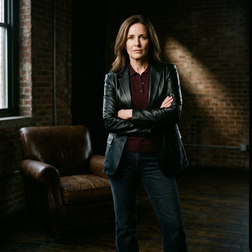 Dark Bootcut Jeans, Burgundy Knit Polo, and Black Leather Blazer