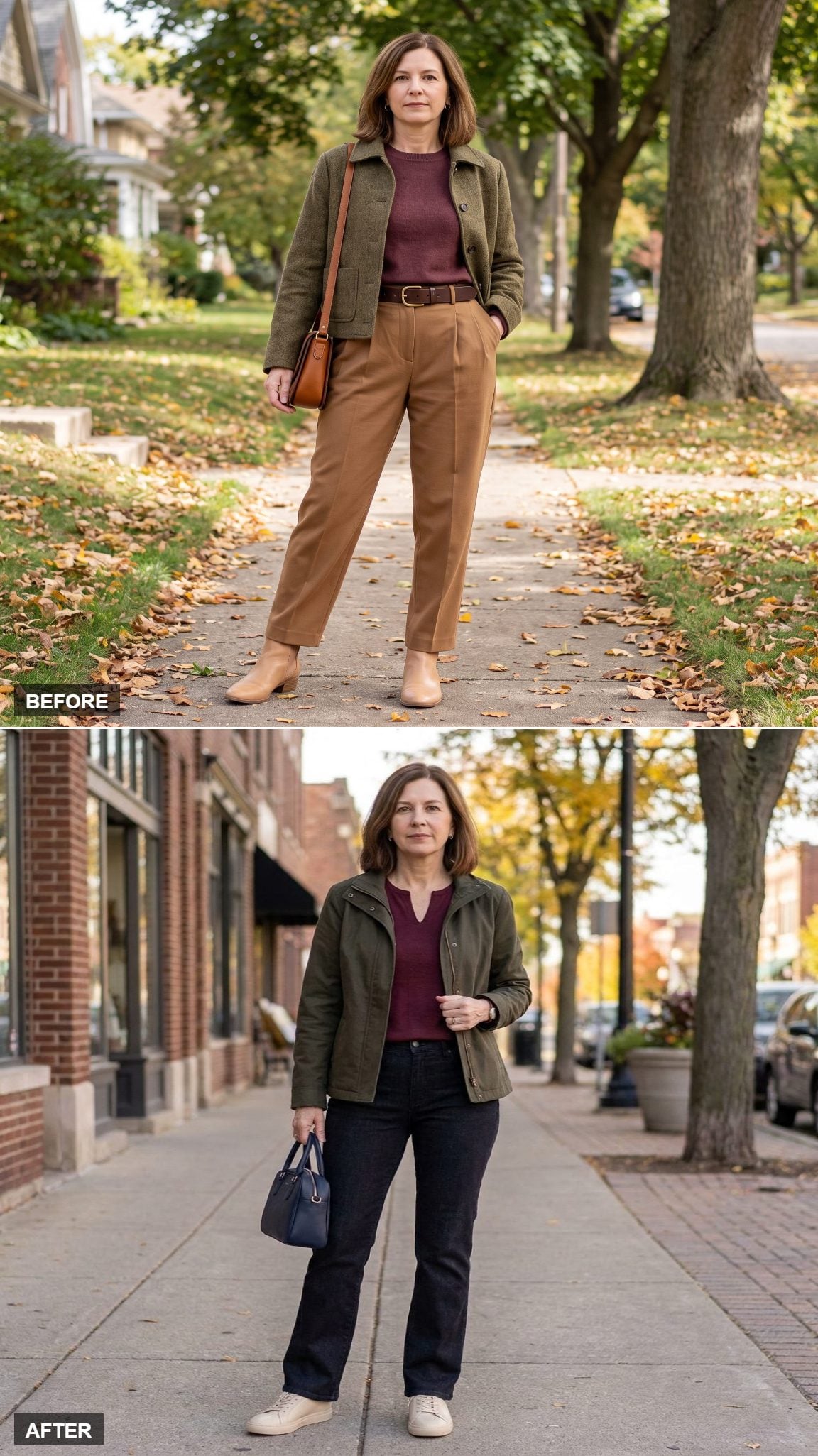 Dark-Olive Utility Jacket at the Lower Hip, Trouser-Cut Jeans, and Why Jacket Length Is Non-Negotiable