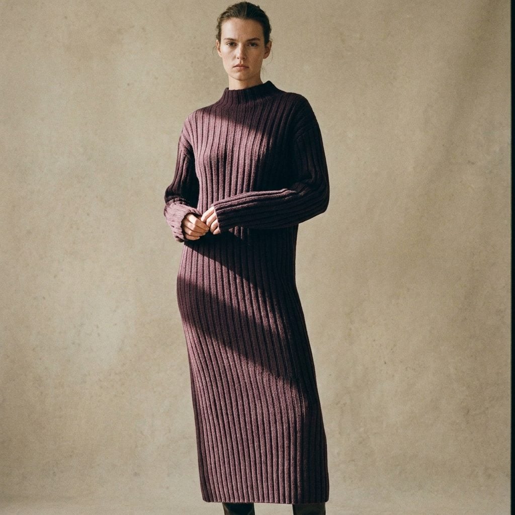 The Deep-Plum Sweater Dress in Head-to-Toe Tonal Knit