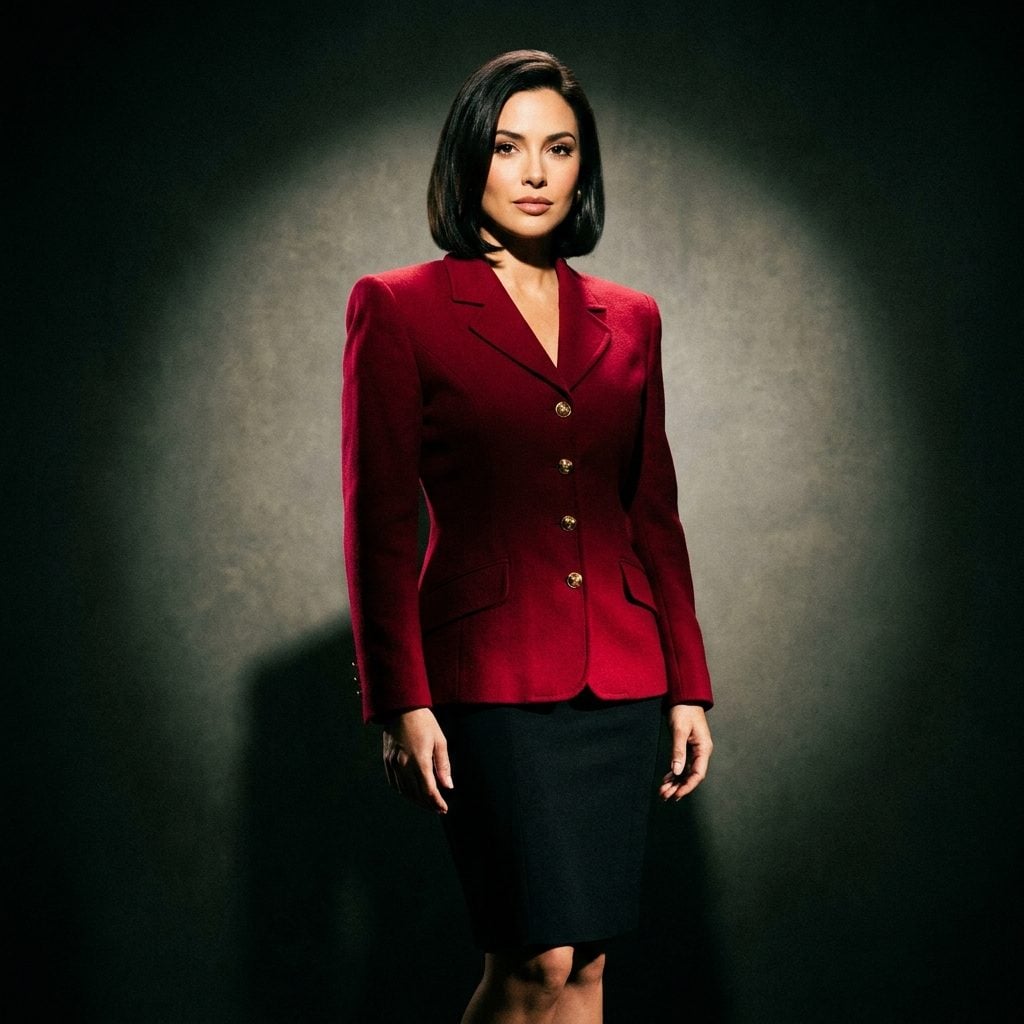 The Deep Red Executive Jacket Over a Black Straight Skirt