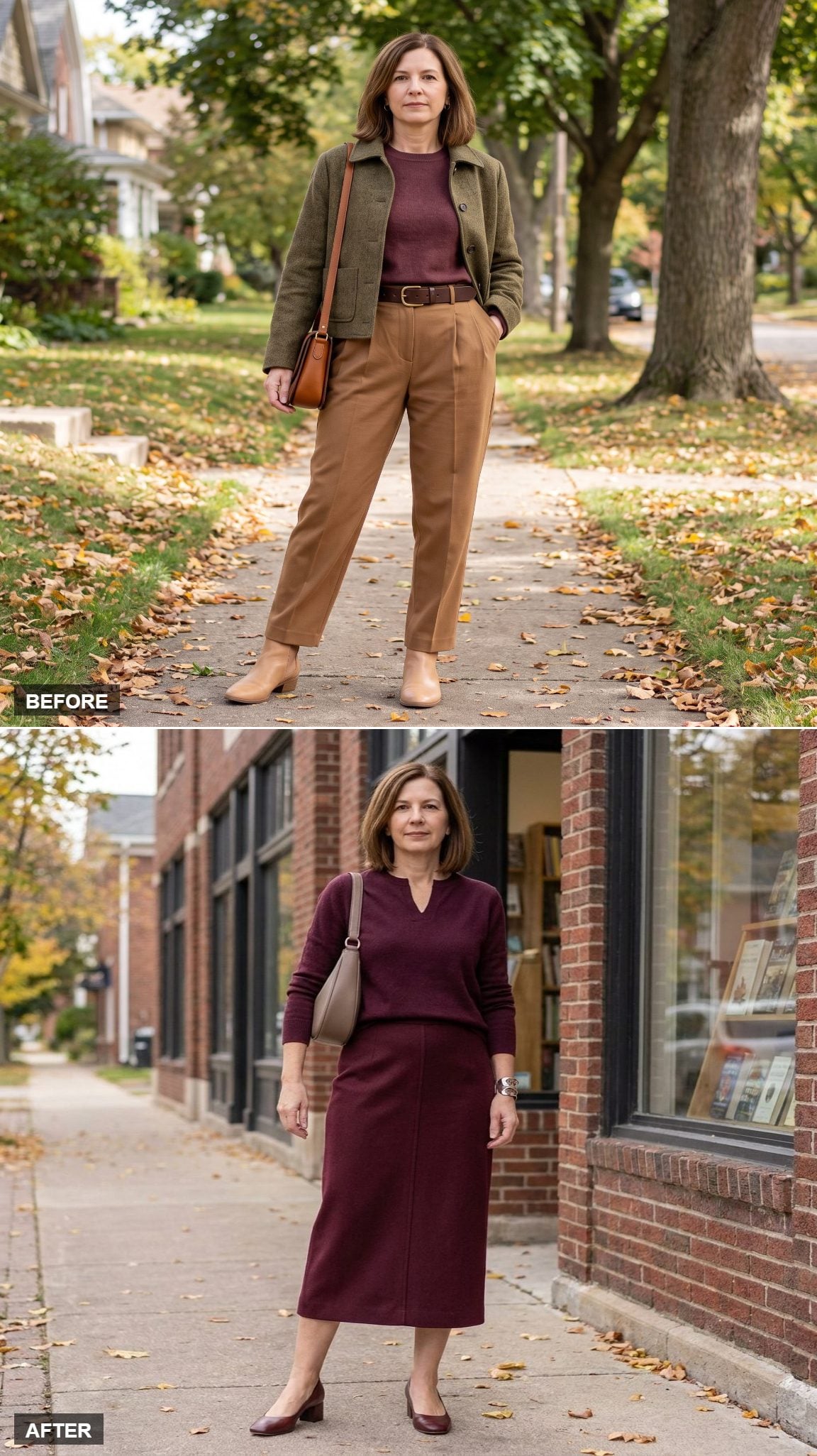 Deep-Wine Sweater and Matching Burgundy Wool Column Skirt: Monochrome Done With Texture