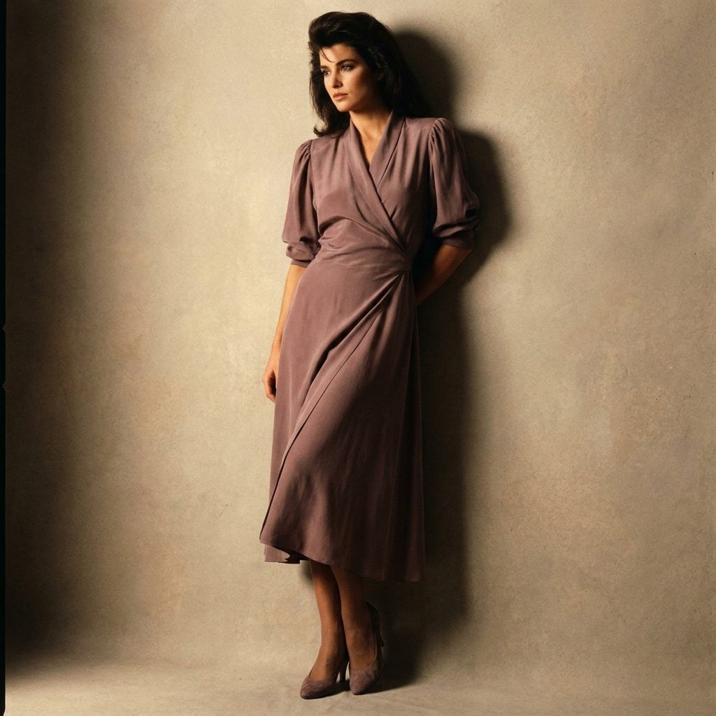 Dusty-Mauve Wrap Dress With Matching Pumps