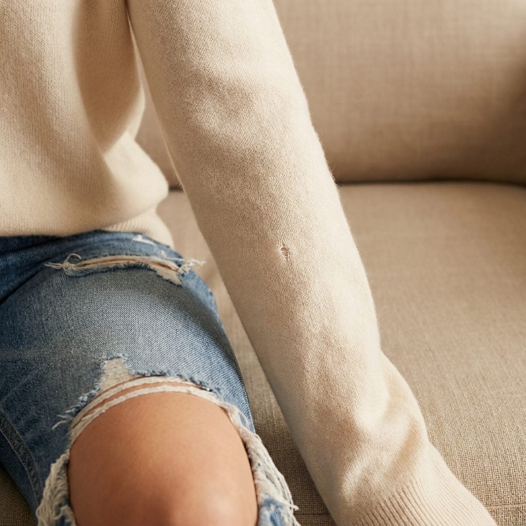 Faded, Distressed Jeans in a Room Full of Cashmere