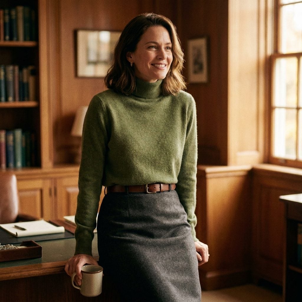 The Fine-Gauge Knit Tucked Into a Straight Office Skirt